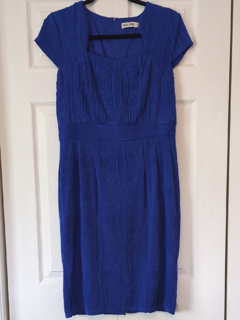 Grace Karin Cobalt Blue Textured Midi Dress